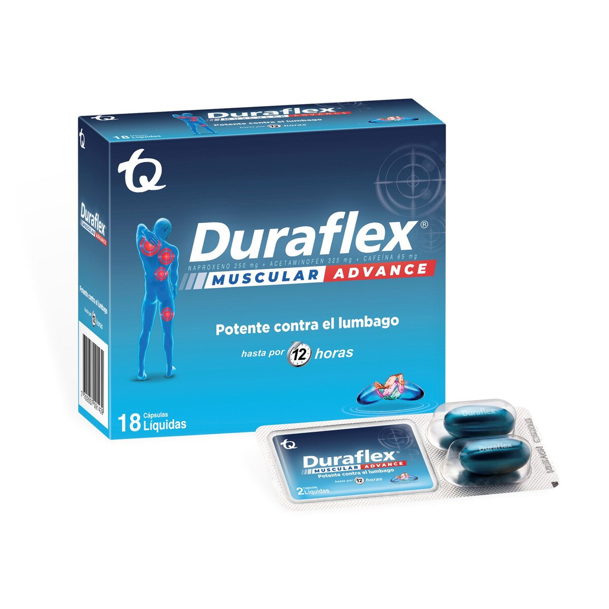 Duraflex Muscular Advance Naproxeno + Cafeína 250mg/65mg Caja X 18 Cápsulas