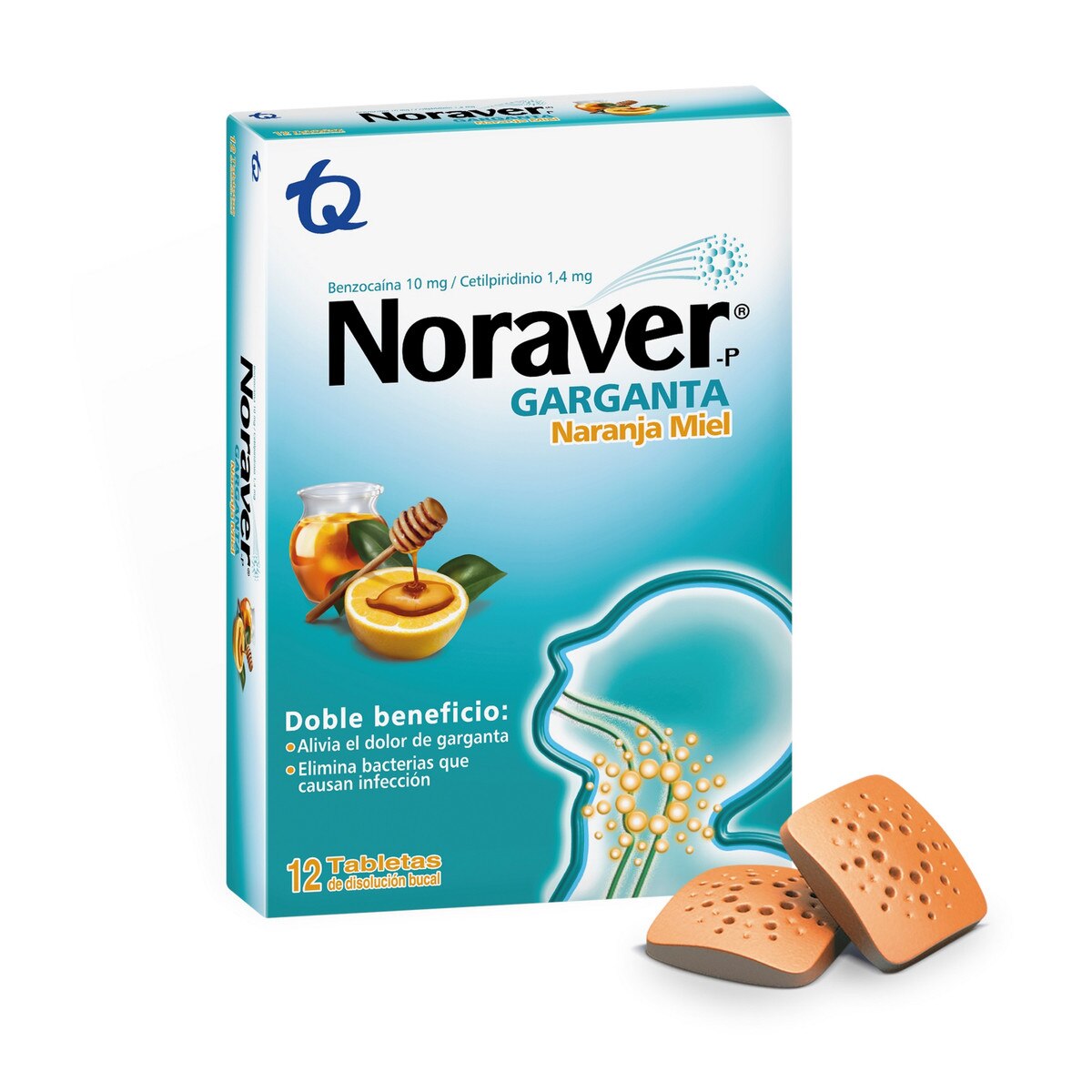 Noraver Garganta Naranja Miel x12 Tabletas