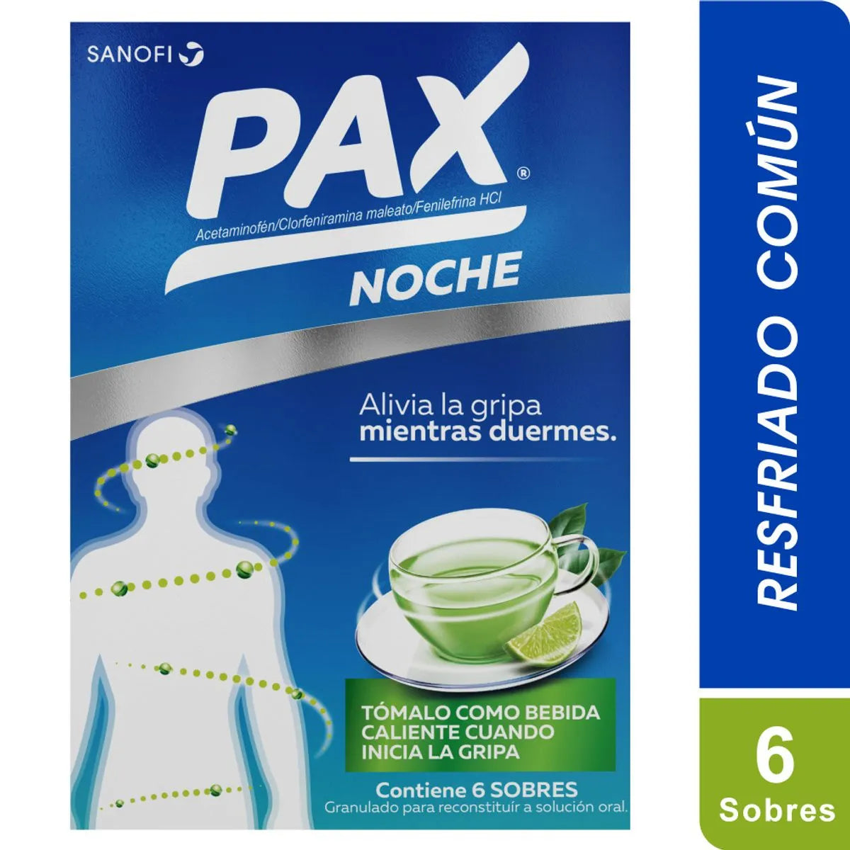 Pax Noche Limón Acetaminofén + Fenilerfina + Clorfeniramina Caja X 6 Sobres