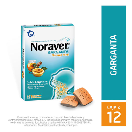 Noraver Garganta Naranja Miel x12 Tabletas