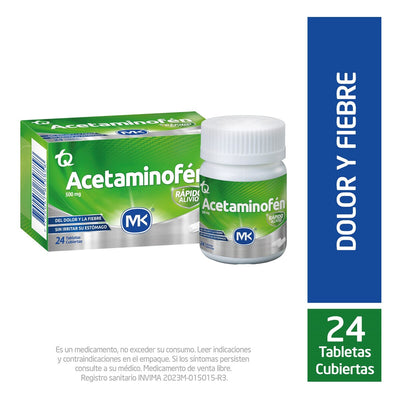 Acetaminofen 500 Mg Frasco 24 Tabletas MK