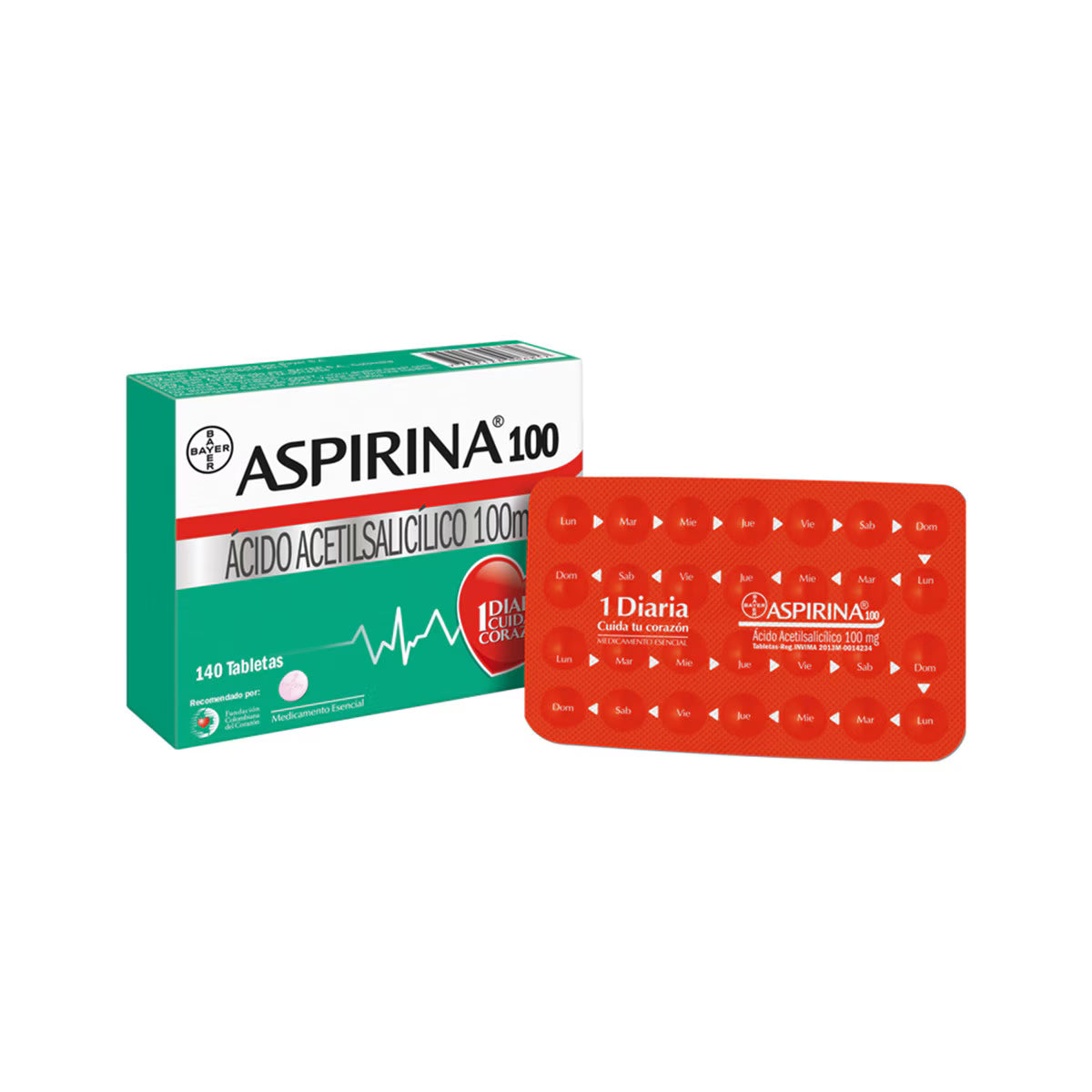 Aspirina Acido Acetilsalicilico 100 Mg Bayer Caja X 140 Tabletas
