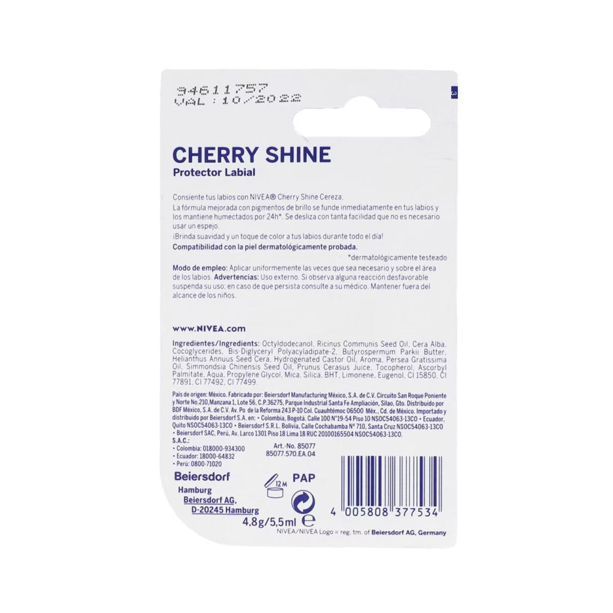Bálsamo Labial Nivea Fruity Shine Caring Lip Cereza X 4.8 Gr