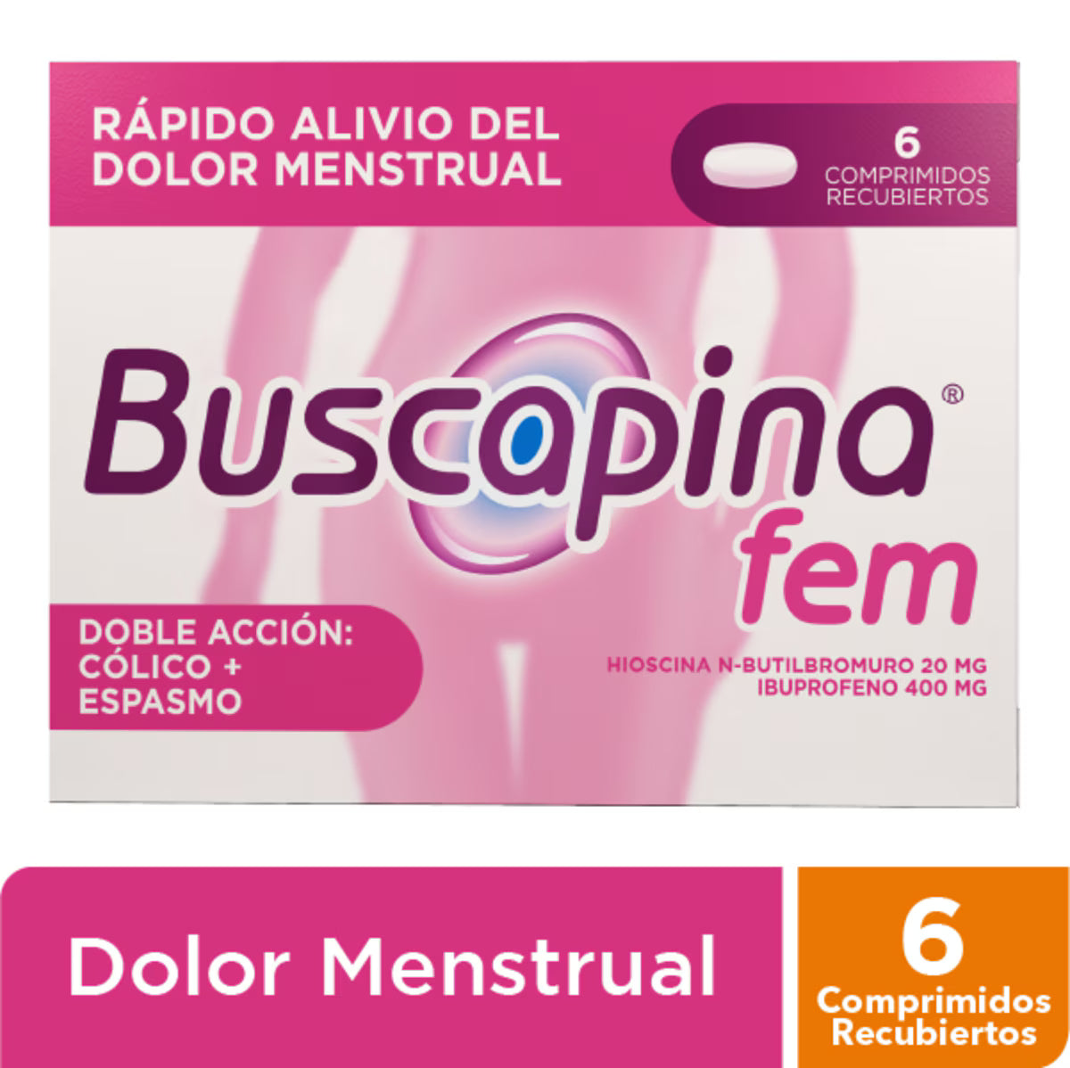 Buscapina Fem Hioscina + Ibuprofeno 20mg/400mg Caja X 6 Comprimidos