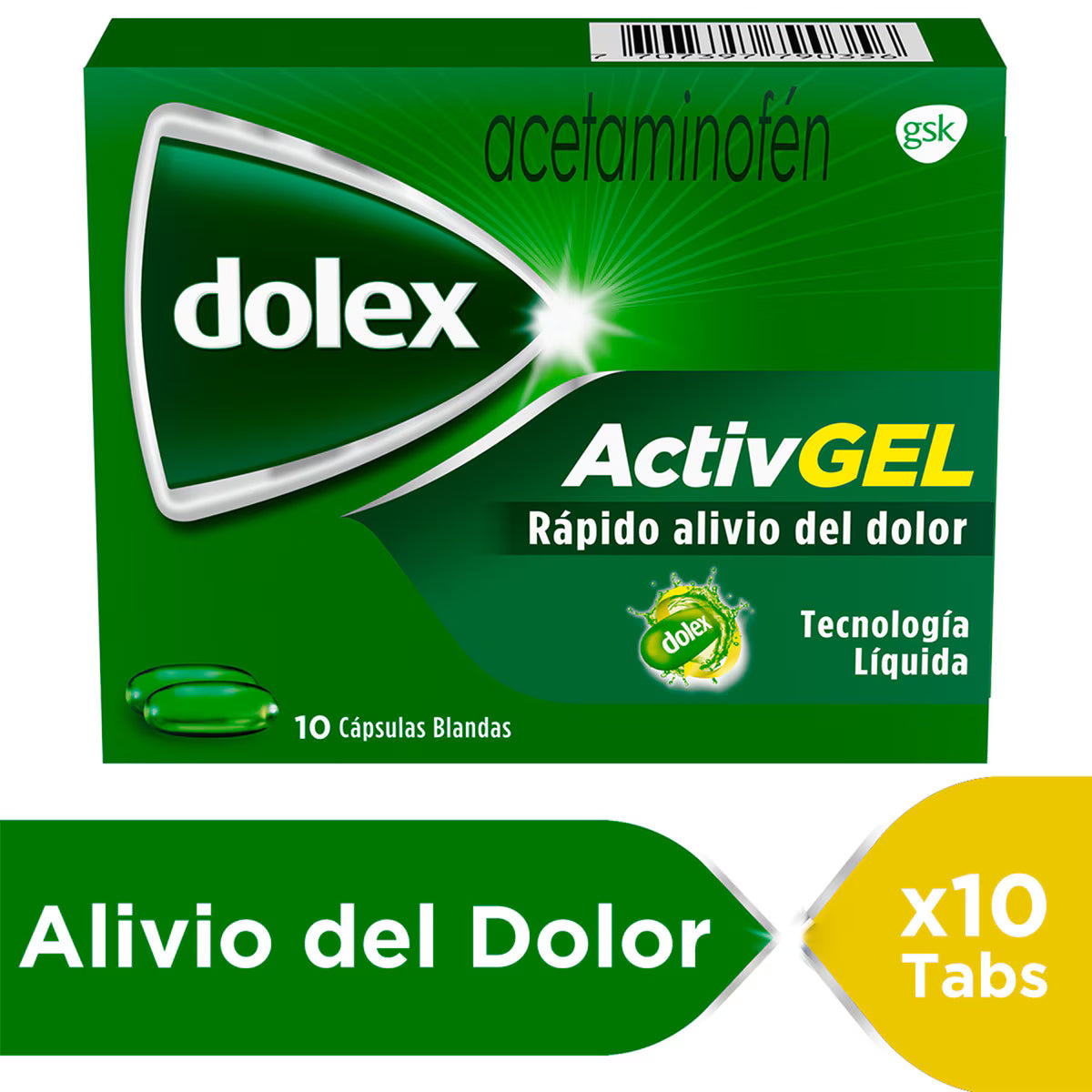 Dolex Activgel, Acetaminofen Rápida Acción Y Doble Tecnología X 10 Caps