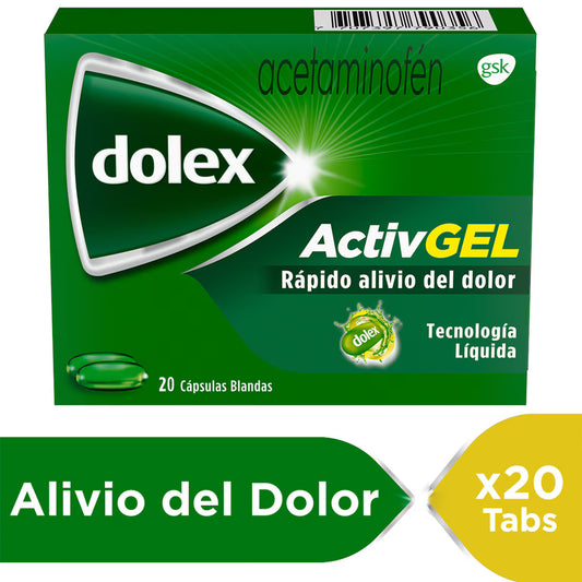 Dolex Activgel, Acetaminofen Rápida Acción Y Doble Tecnología X 20 Caps