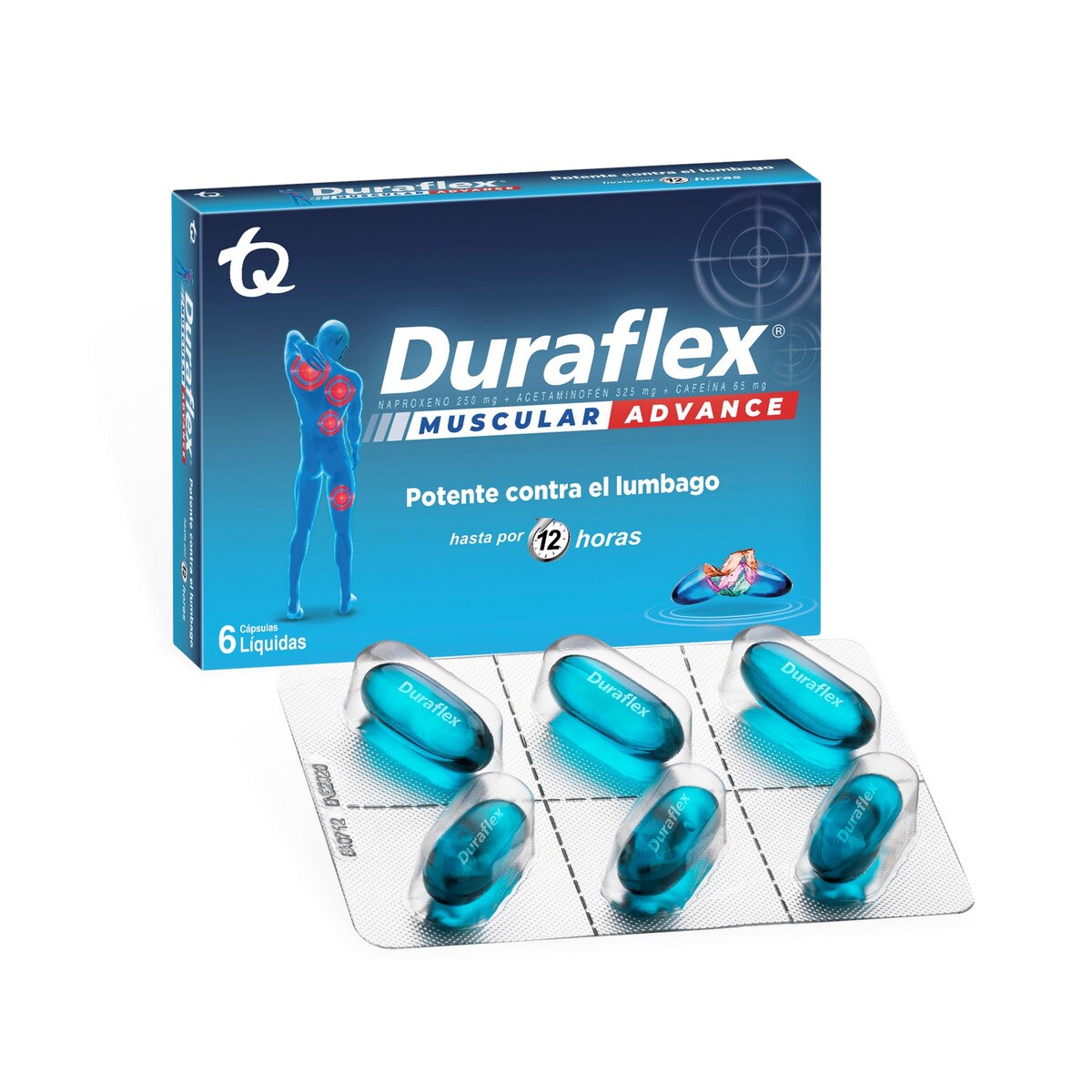 Duraflex Muscular Advance Naproxeno + Cafeína 250mg/65mg Caja X 6 Cápsulas
