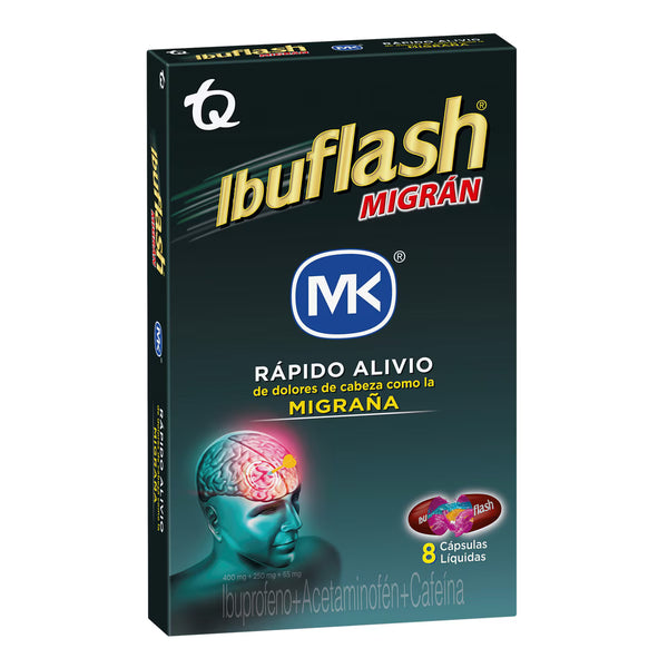 Ibuflash Migran Ibuprofeno + Acetaminofén + Cafeína 400mg/250mg/65mg Mk Caja X 8 Cápsulas