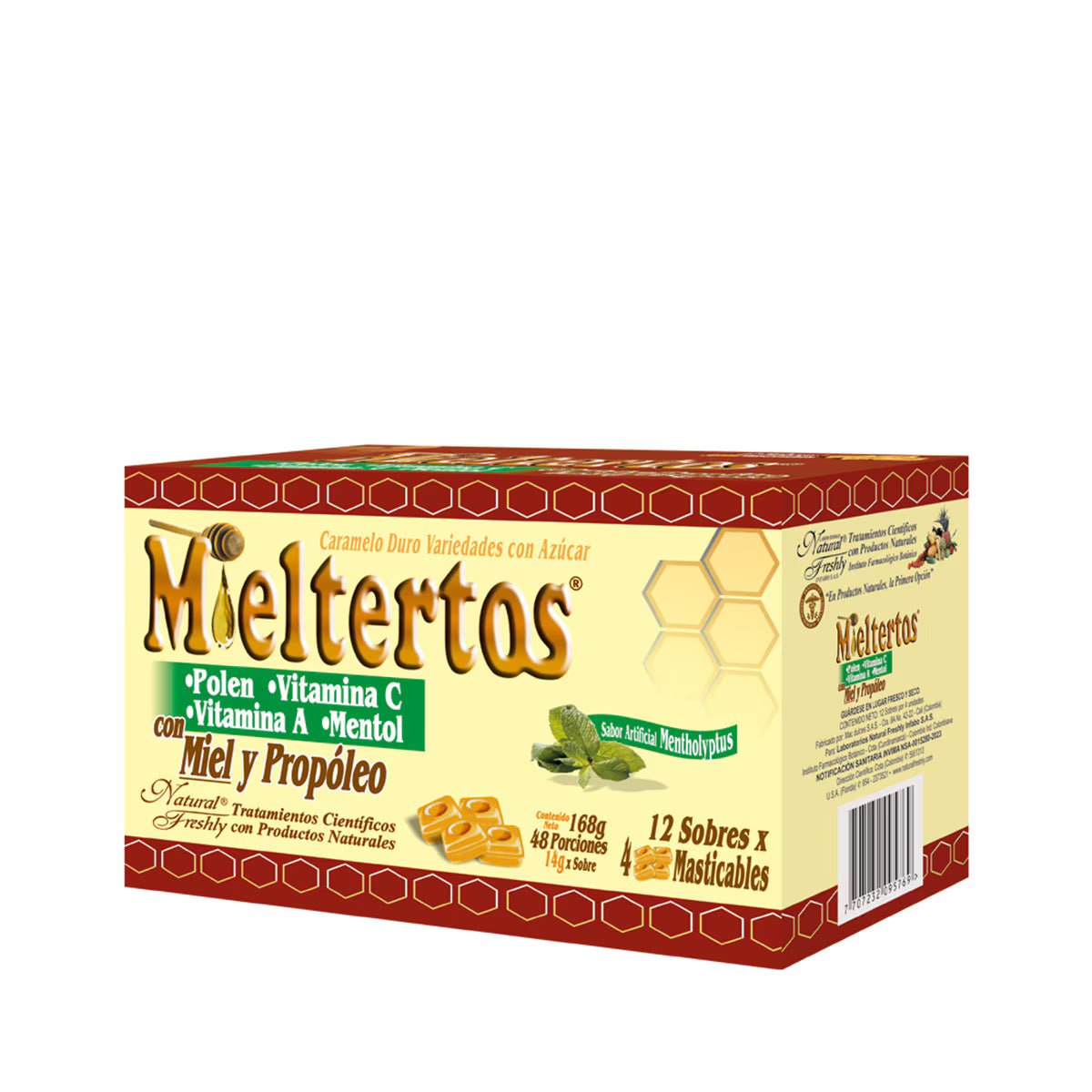 Mieltertos Masticable Natural Freshly Caja X 12 Paquetes X 4 Pastillas