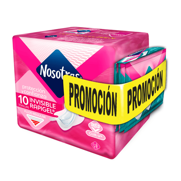 Toallas Nosotras Invisible Rapigel X 10 Und + 5 Protectores Nosotras Largos Individuales