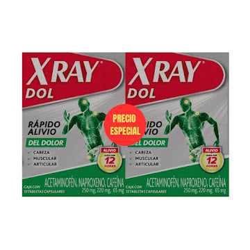 X Ray Dol Acetaminofén + Naproxeno + Cafeína 250mg/220mg/65mg Pack X 24 Tabletas